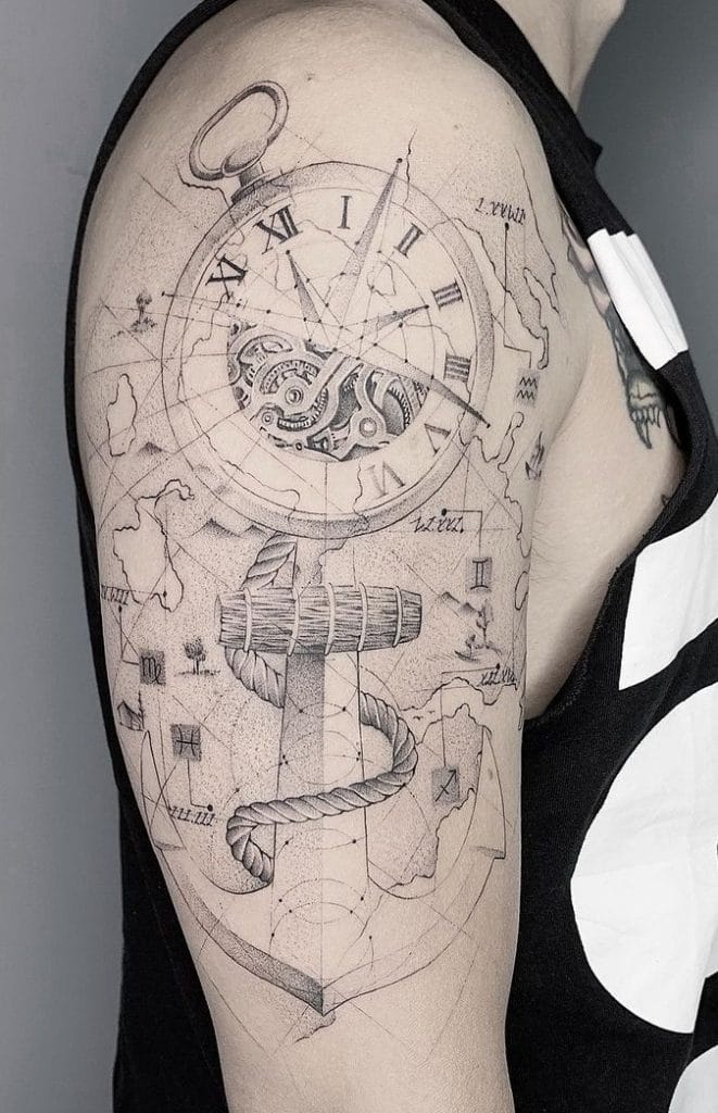 Anchor and Compass Tattoo 
