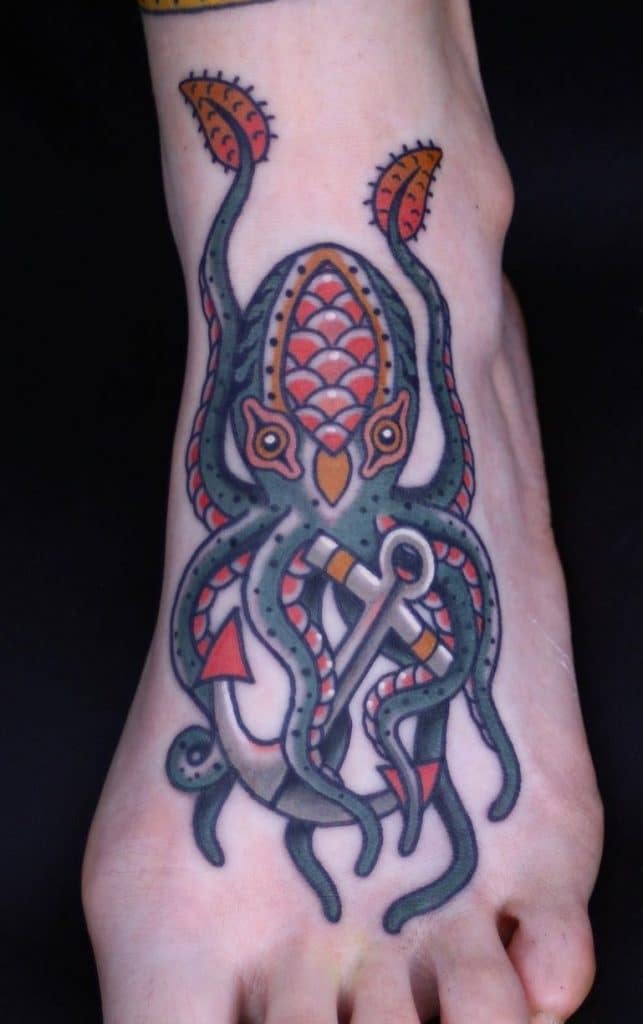 Anchor and Octopus Tattoo