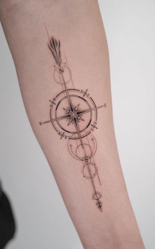 Arrow and Compass Tattoo 