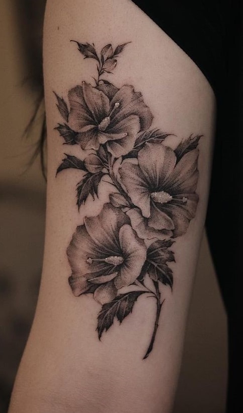 Black and Grey Hibiscus Tattoo