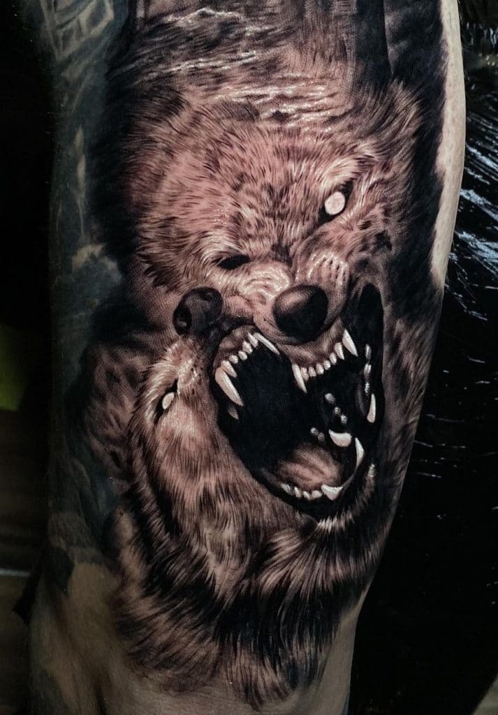 Black and Grey Wolf Tattoo