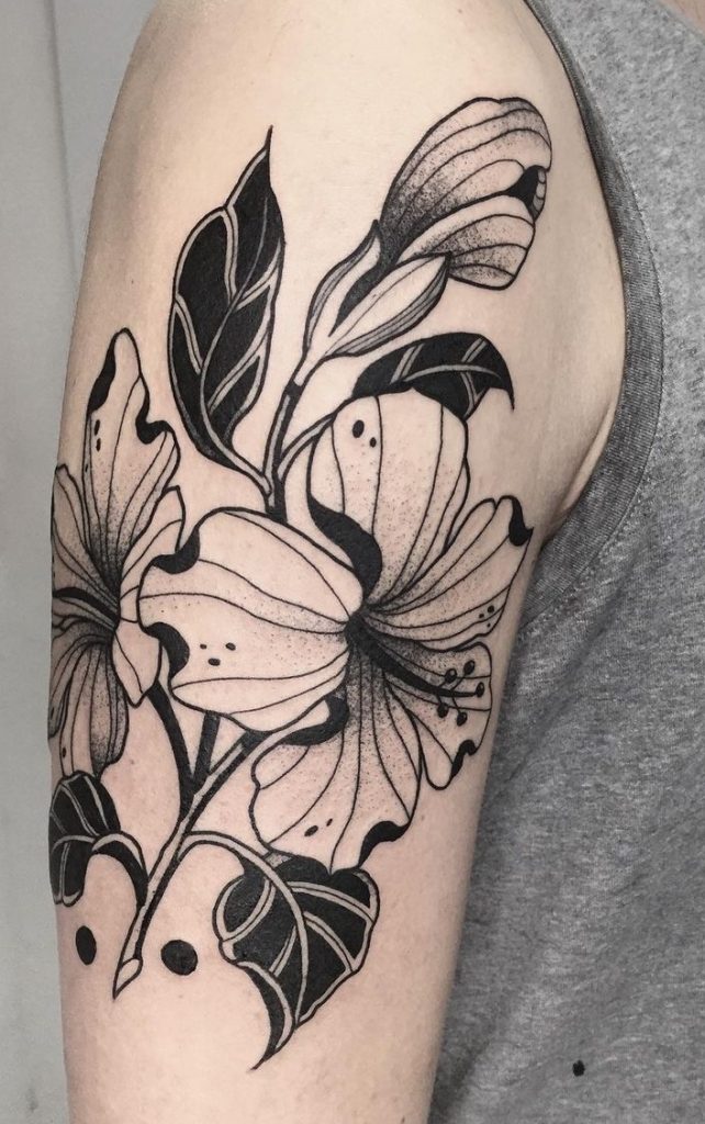 Black-work Hibiscus Tattoo