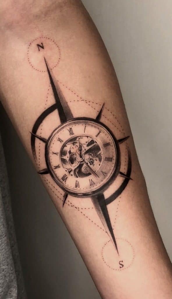 Clock and Compass Tattoo