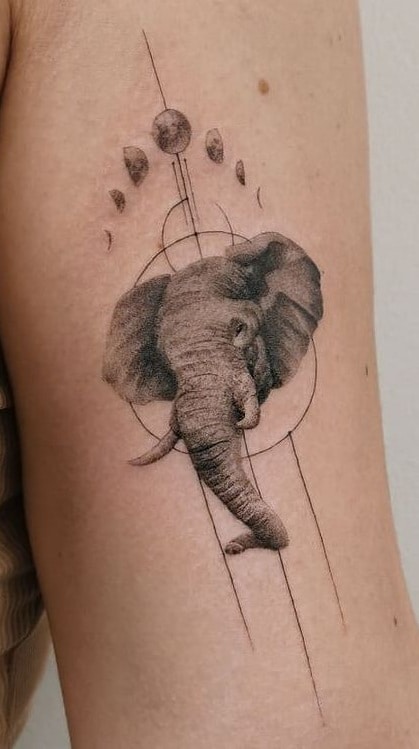 Elephant and Moon Tattoo