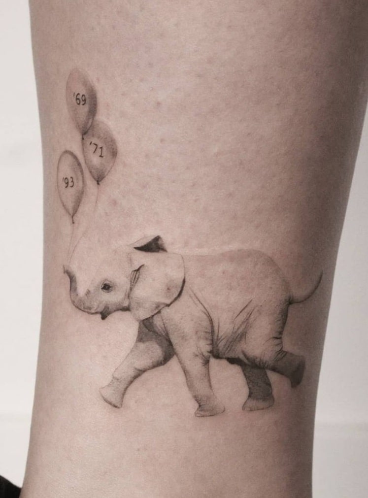 Elephant with Balloon Tattoo
