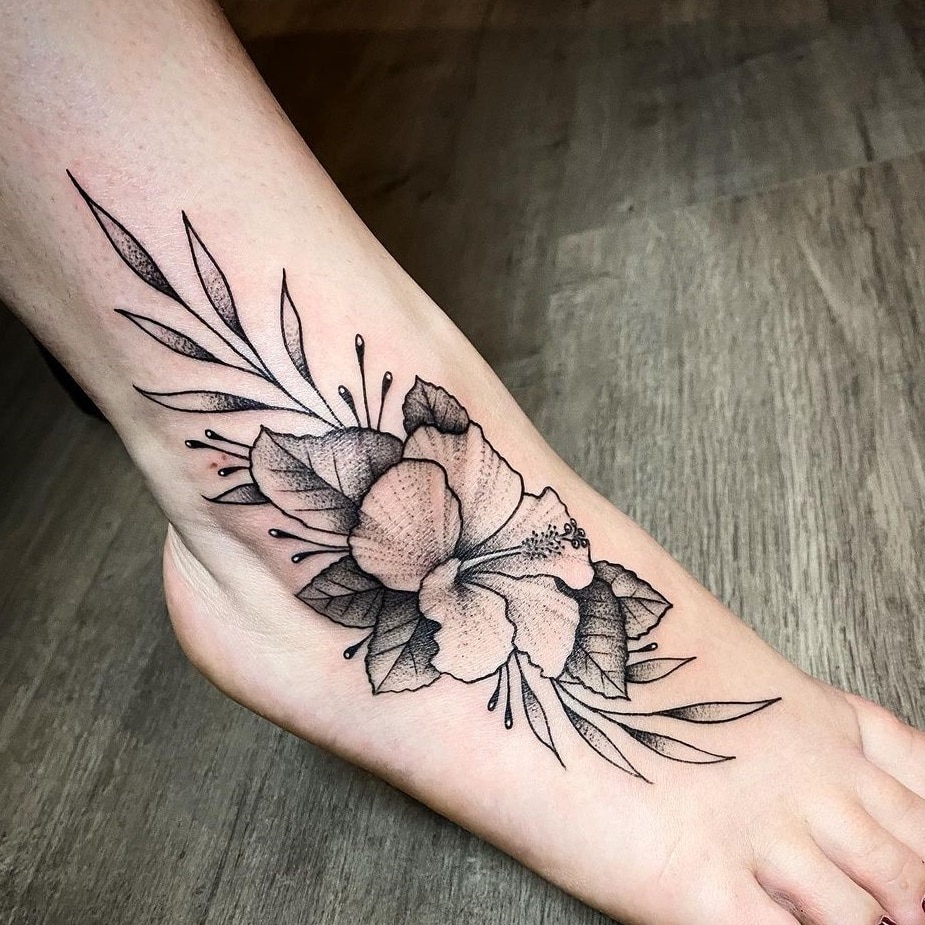 Hibiscus Foot Tattoo