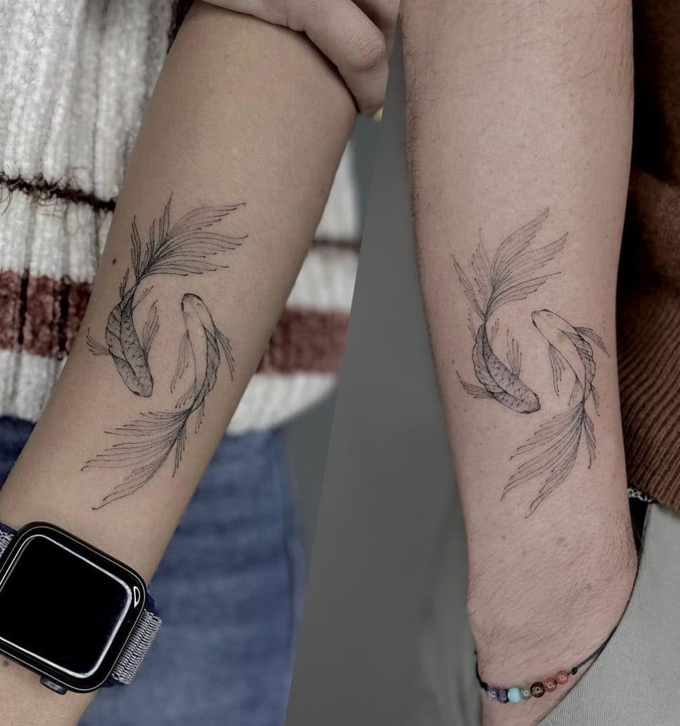 Matching Koi Fish Tattoos for Couples