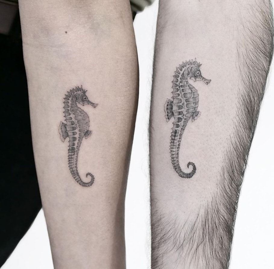 Matching Seahorse Tattoos for Couples