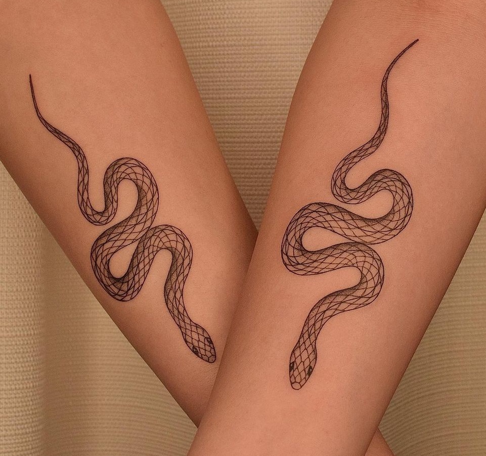 Matching Snake Tattoos for Couples