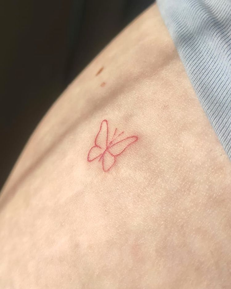 Minimalist Red Butterfly Tattoo 