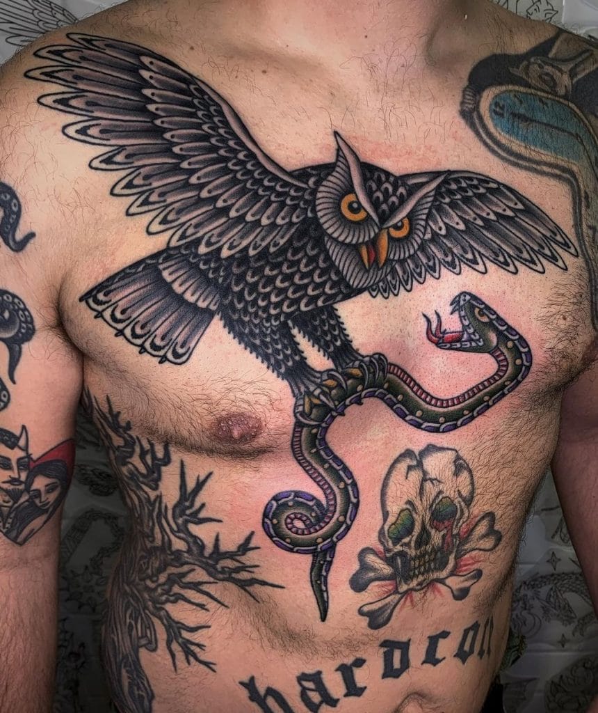 Owl and Snake Tattoo