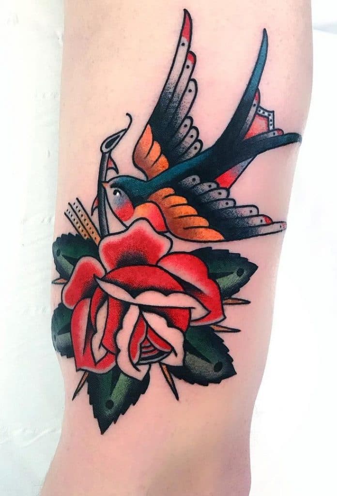 Rose and Swallow Tattoo