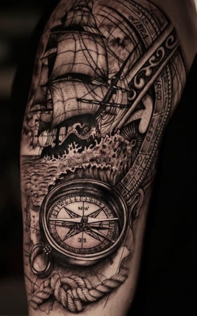 Ship & Compass Tattoo 