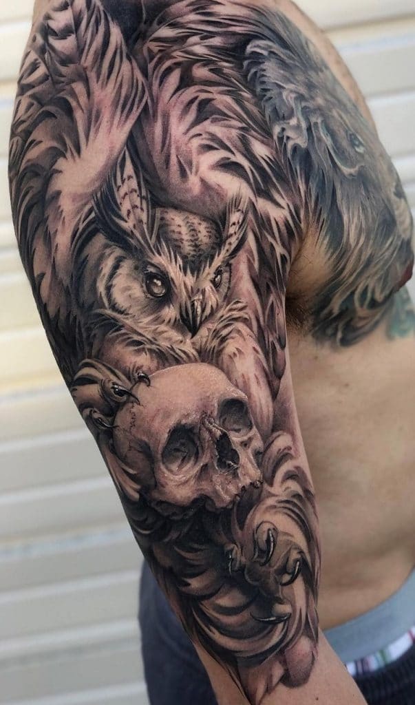 Skull Tattoo and Owl Tattoo