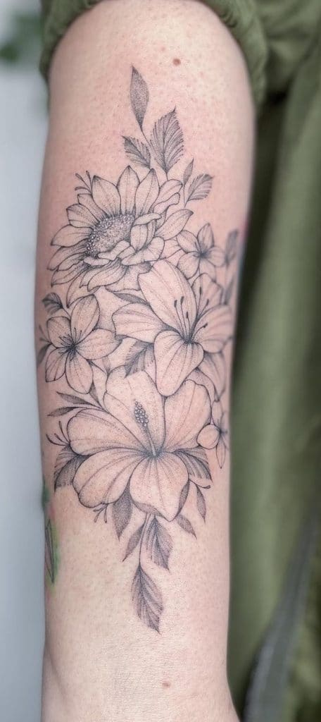 Sunflower and Hibiscus Tattoo
