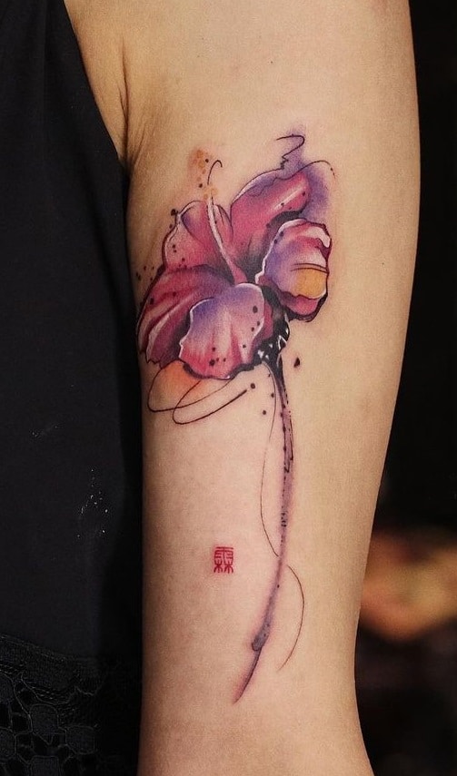 Watercolor Hibiscus Tattoo