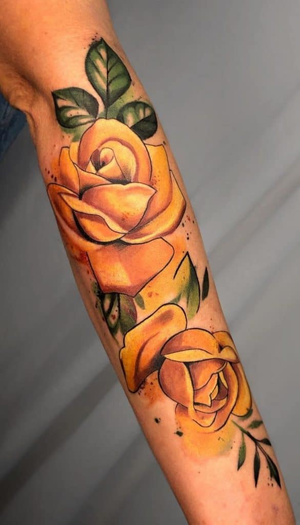 Watercolor Yellow Rose Tattoo