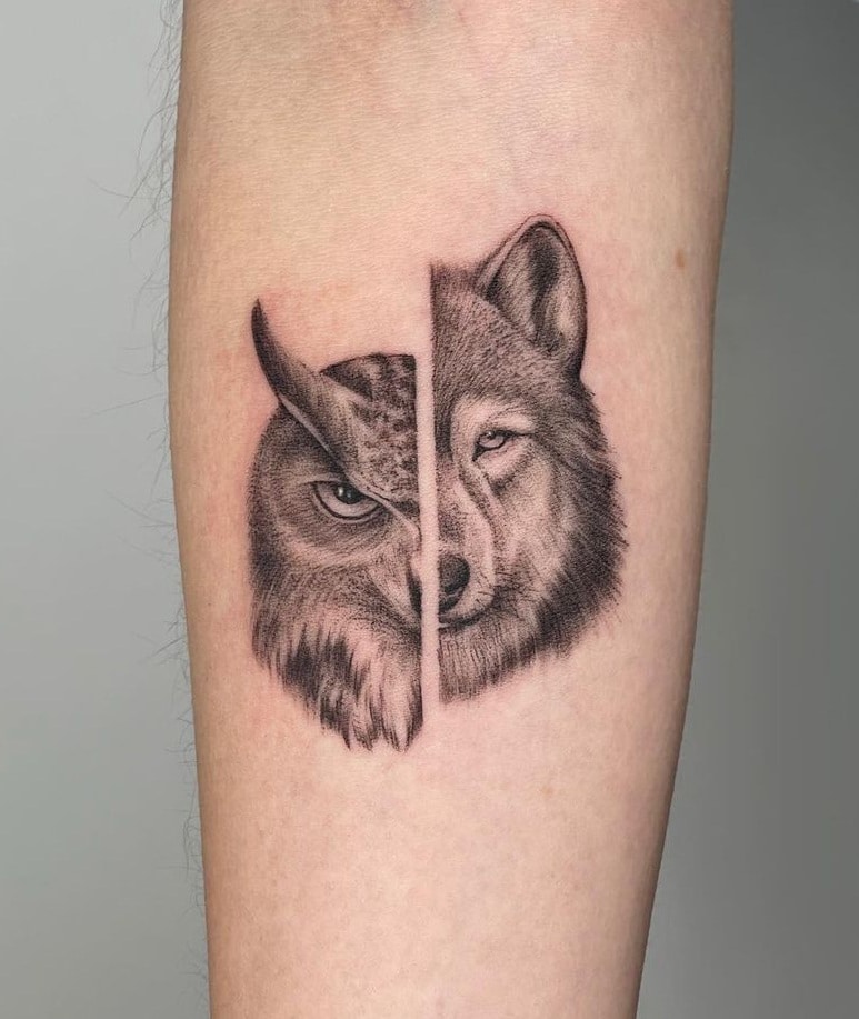 Wolf and Owl Tattoo
