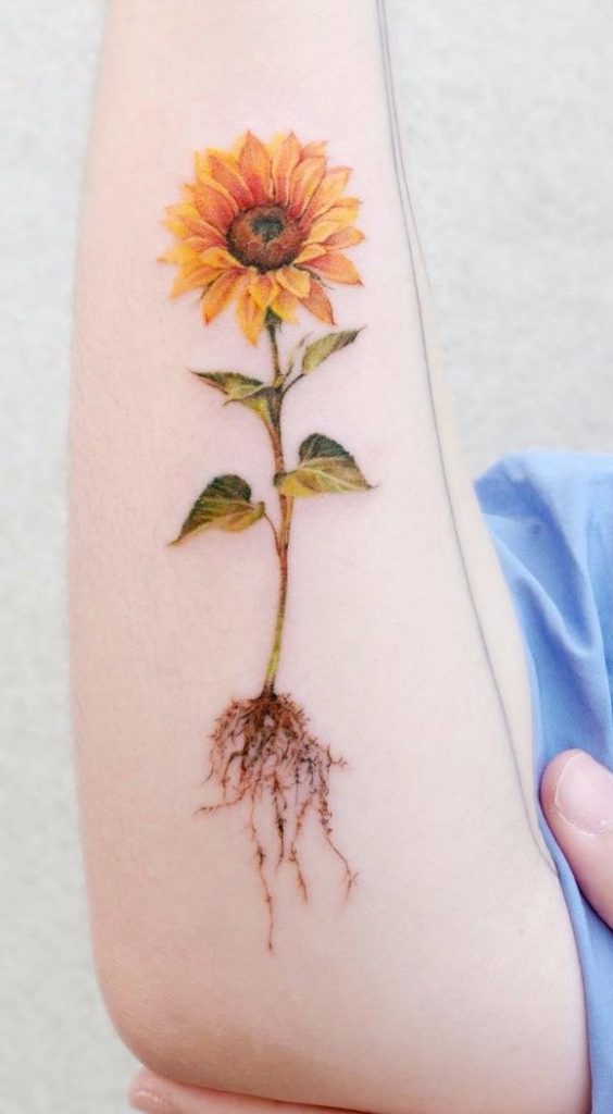 Sunflower with Stem Tattoo