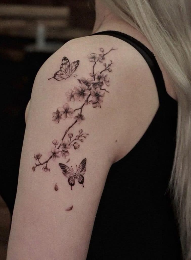 Butterfly and Cherry Blossom Tattoos 