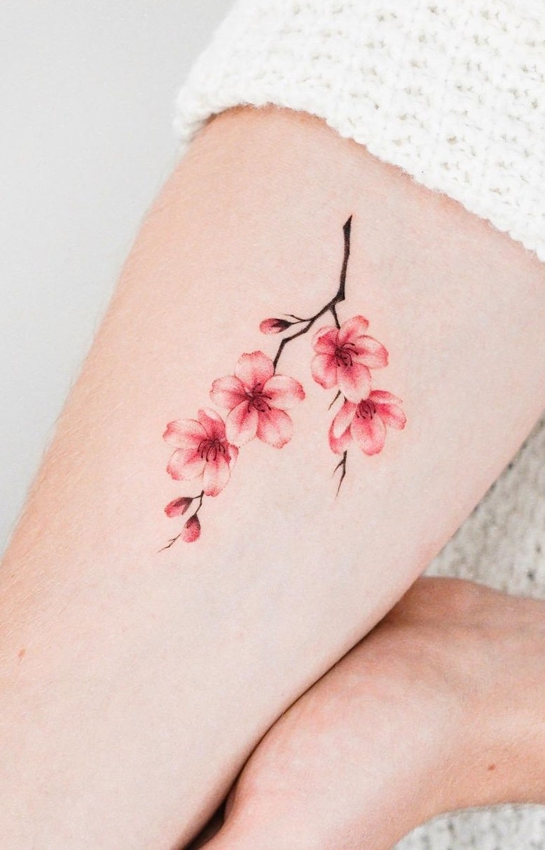 Red cherry blossom tattoo