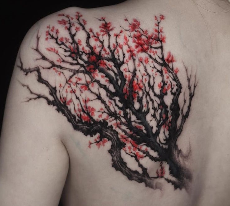Cherry Blossom Tattoo on the Back 