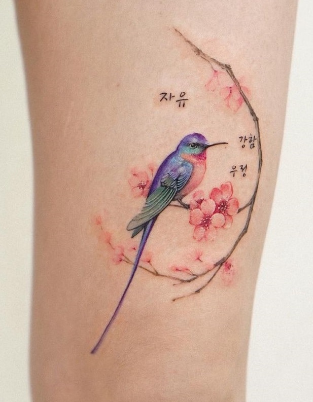 Hummingbird and Cherry Blossom Tattoo