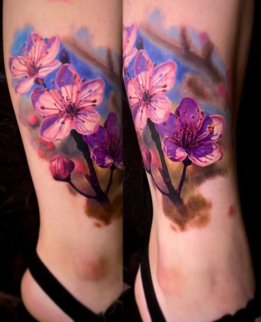 Realistic Cherry Blossom Tattoo
