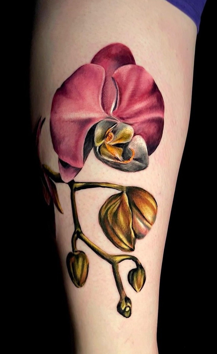 Girl Upper Back Orchid Flower Tattoo
