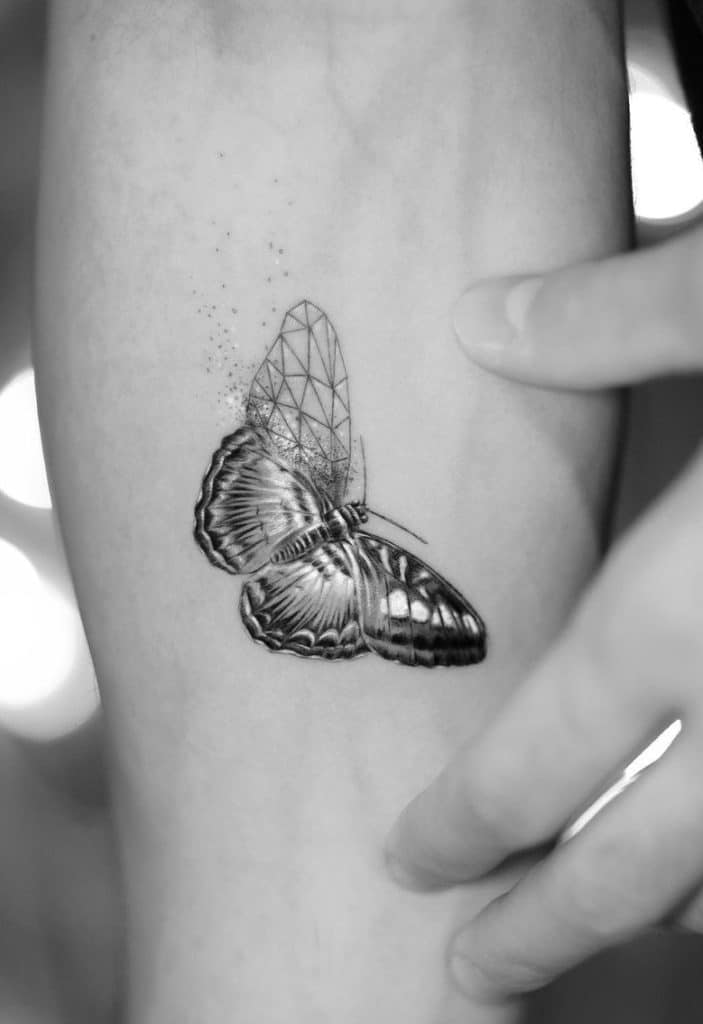 Single needle butterfly tattoo 