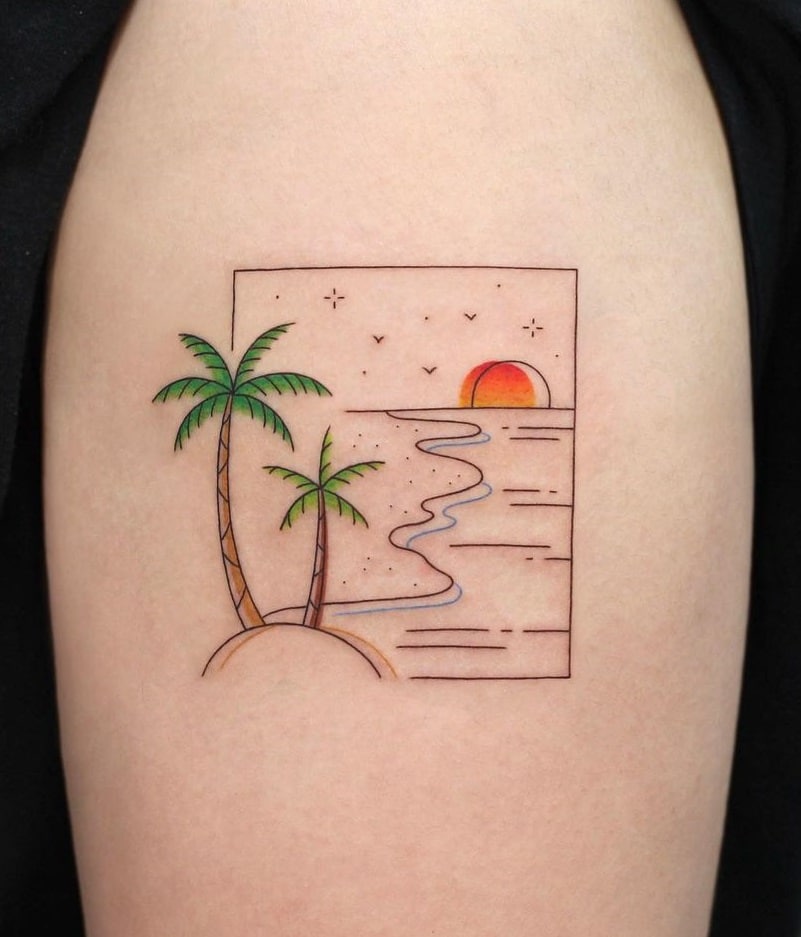 Sunset Tattoo and Palm Tree Tattoo