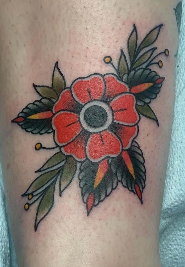 American Traditional Poppy Tattoo