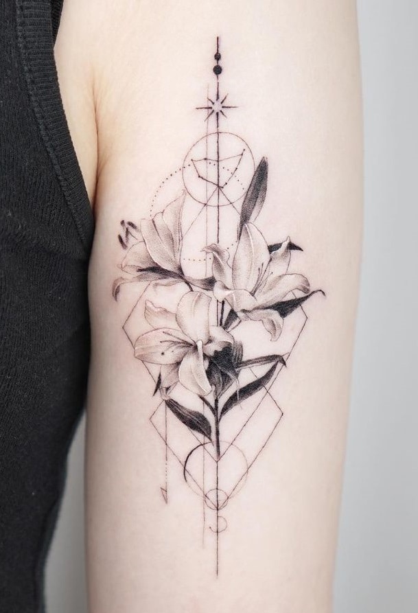 Black and Grey Lily Tattoo