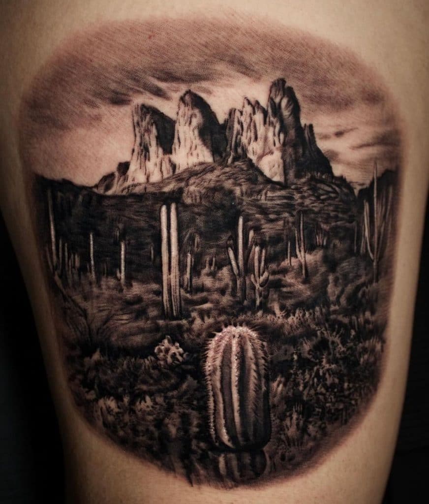 Black and grey cactus tattoo