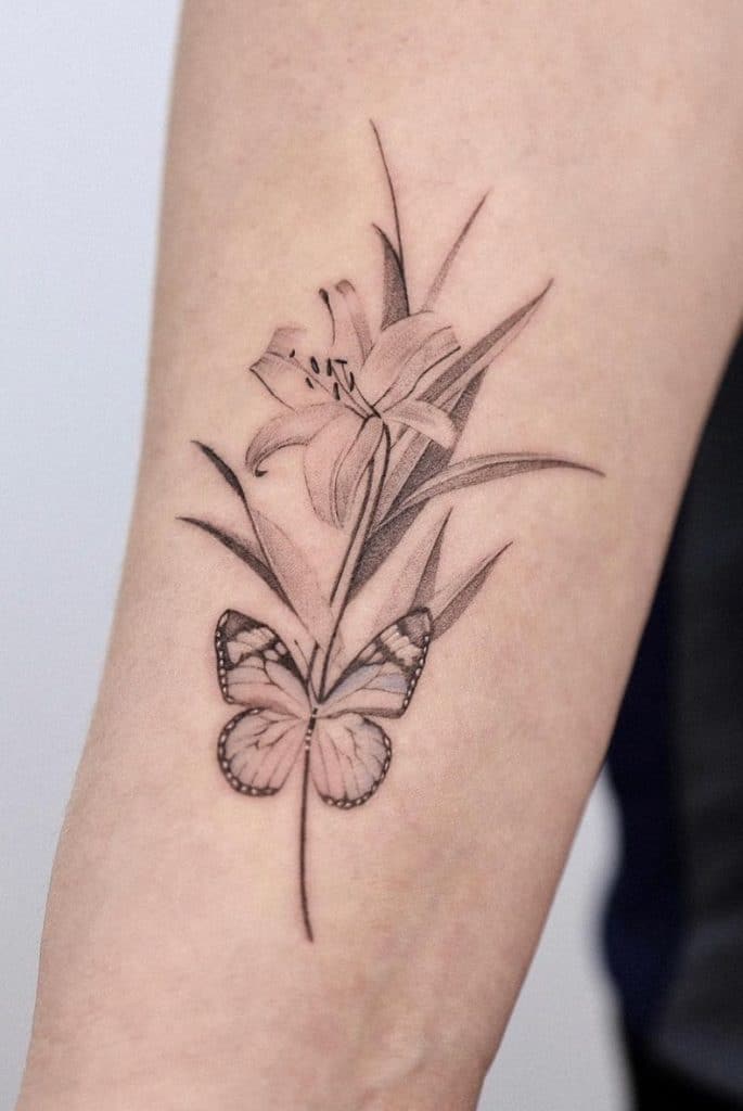 Butterfly and Lily Tattoo