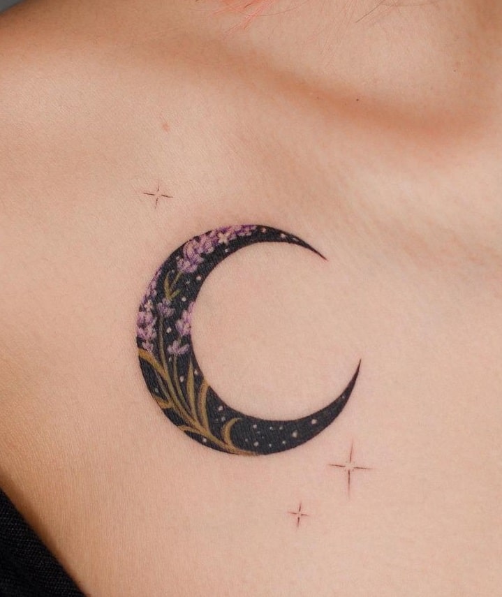 Crescent Moon Made of Lavender Tattoo