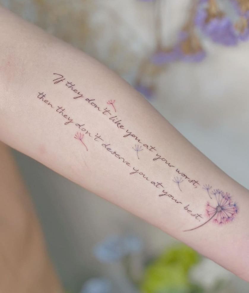 Dandelion Tattoo with Lettering Tattoo