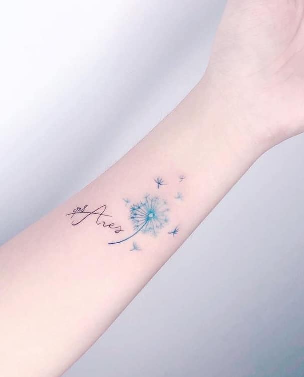 Dandelion Tattoo with Name Tattoo