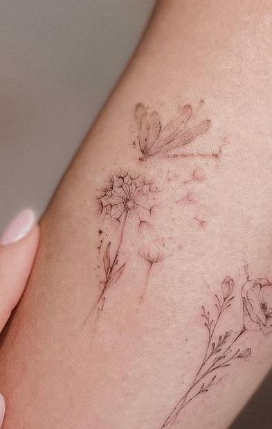 Dragonfly and Dandelion Tattoo