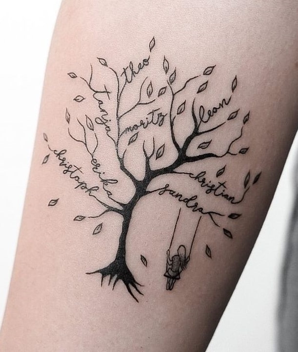 Family Tree Tattoo with Names in Branches
