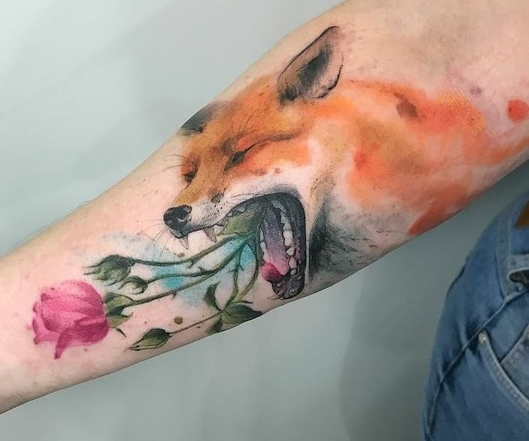 Fox Tattoo with Flower Tattoo
