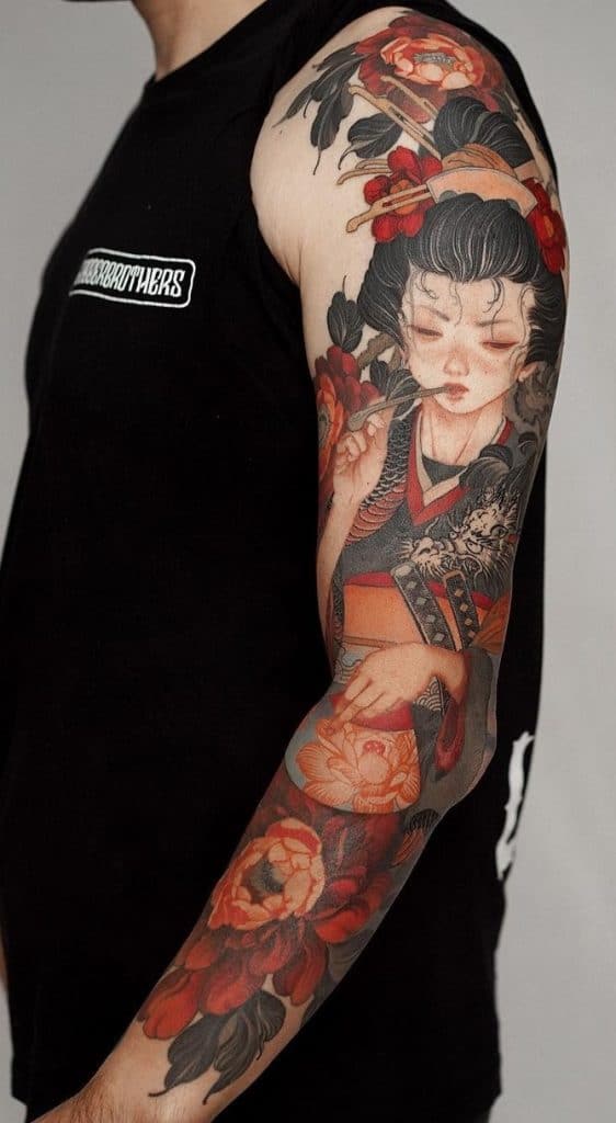 Geisha with Flower Tattoos