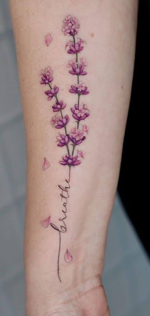 Lavender Tattoo with Word Tattoo