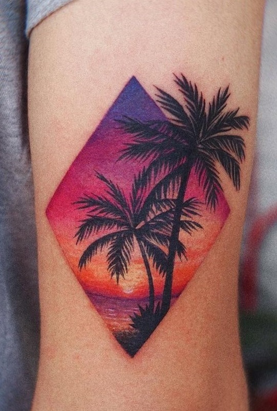 Palm Tree and Sunset Tattoo