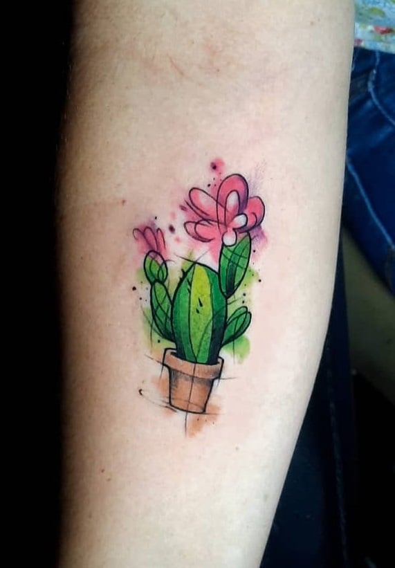 Watercolor Cactus Tattoo