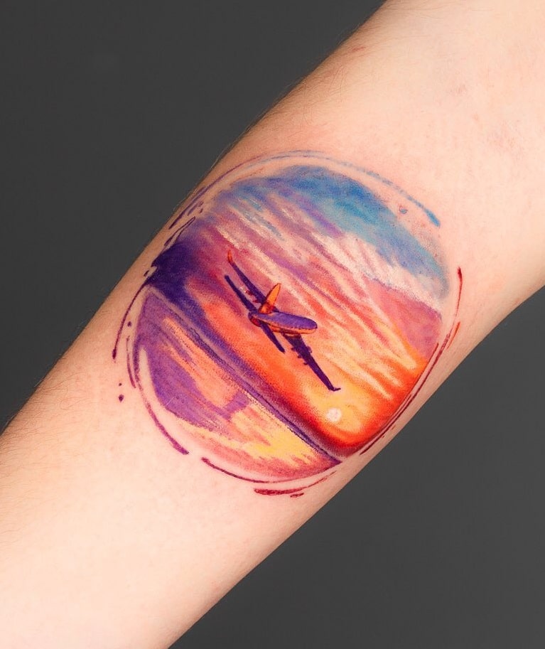 Watercolor Sunset Tattoo