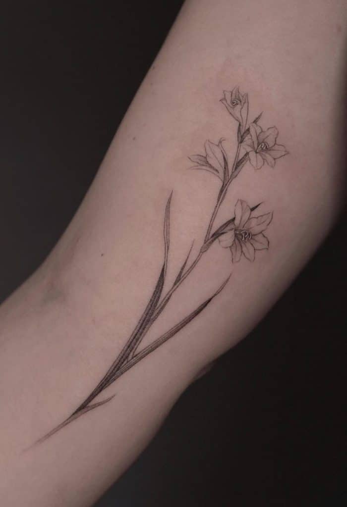 Black and Grey Gladiolus Tattoo