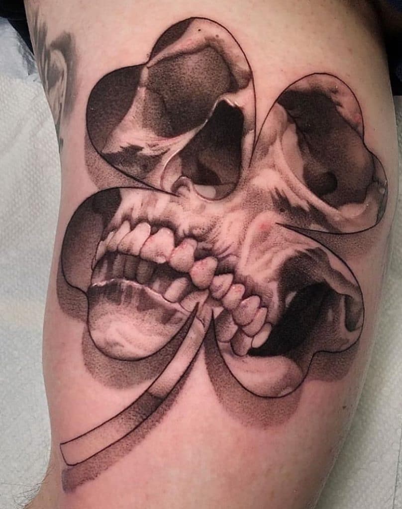 Four-leaf Clover Skull Tattoo
