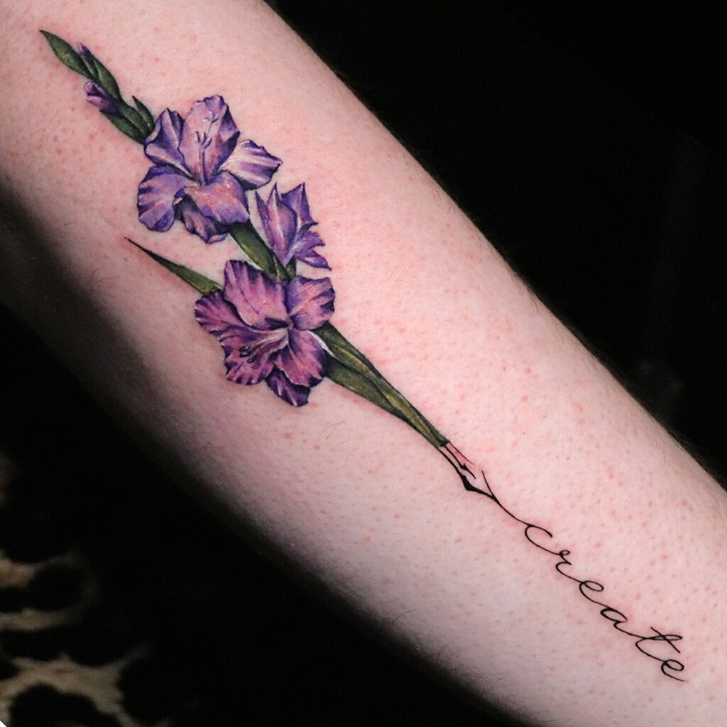 Lettering and Flower Tattoo 