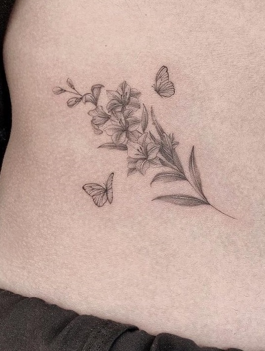 Gladiolus and Butterfly Tattoo
